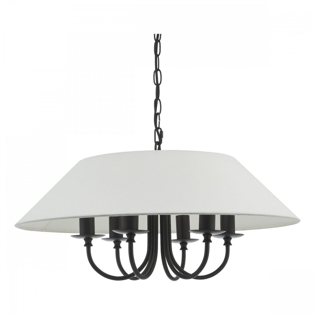 Sivan Elegant 6 Light Ceiling Pendant Light In Matt Black Finish With Linen Shade SIV0622