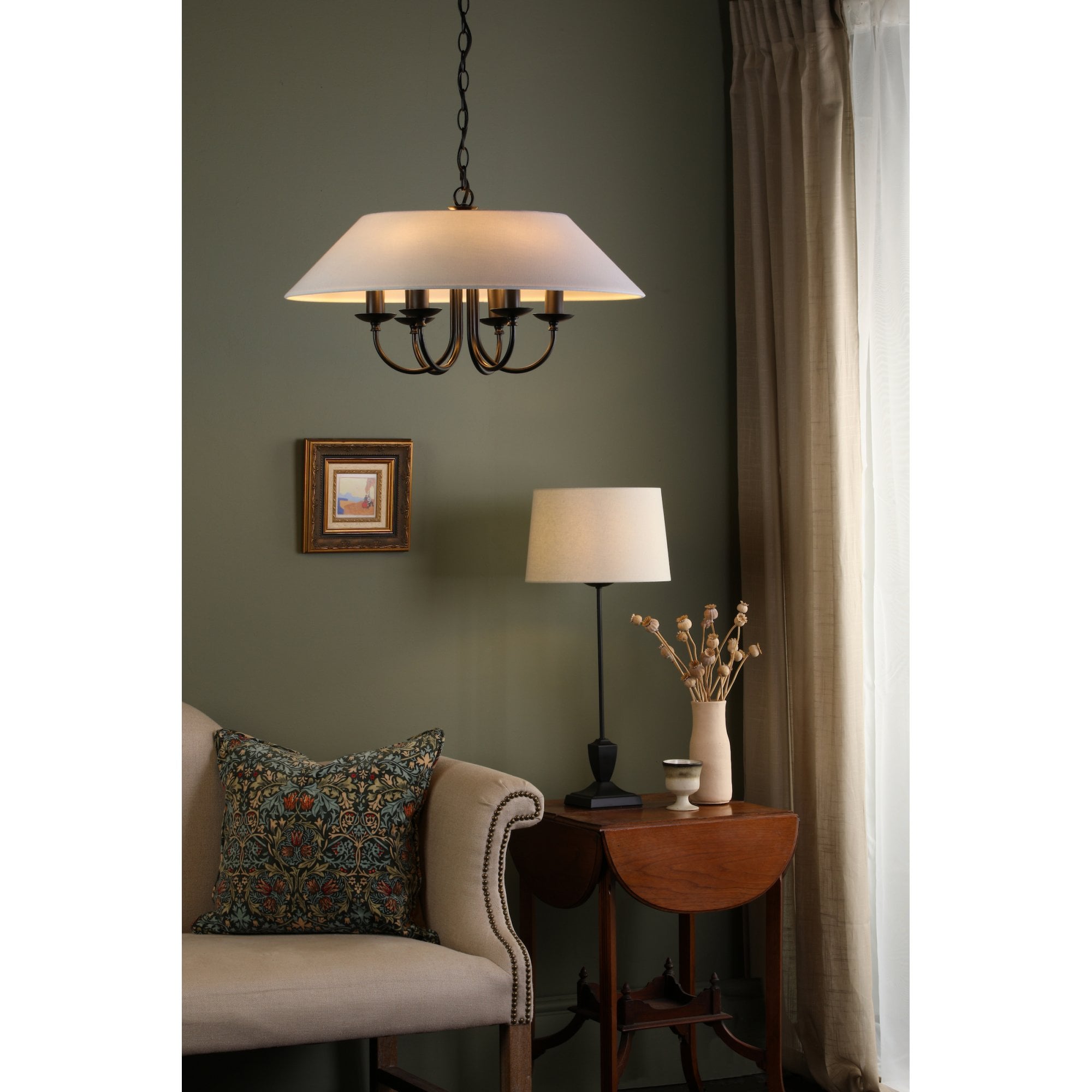 Sivan Elegant 6 Light Ceiling Pendant Light In Matt Black Finish With Linen Shade SIV0622