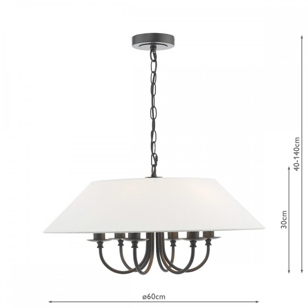 Sivan Elegant 6 Light Ceiling Pendant Light In Matt Black Finish With Linen Shade SIV0622