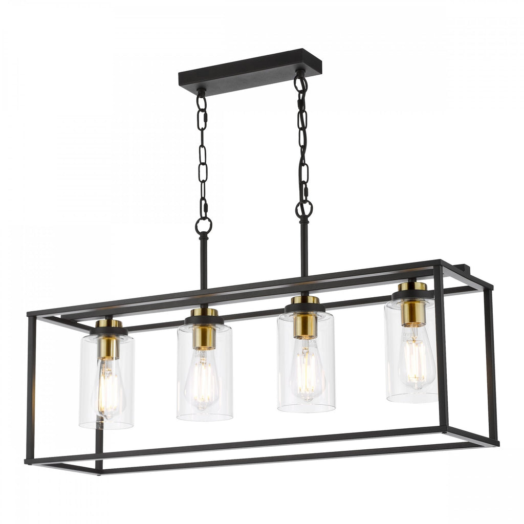 Abel 4 Light Ceiling Bar Pendant Light In Satin Black Finish With Glass Shades ABE8454