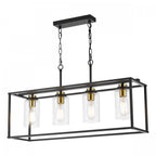 Abel 4 Light Ceiling Bar Pendant Light In Satin Black Finish With Glass Shades ABE8454