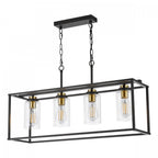 Abel 4 Light Ceiling Bar Pendant Light In Satin Black Finish With Glass Shades ABE8454