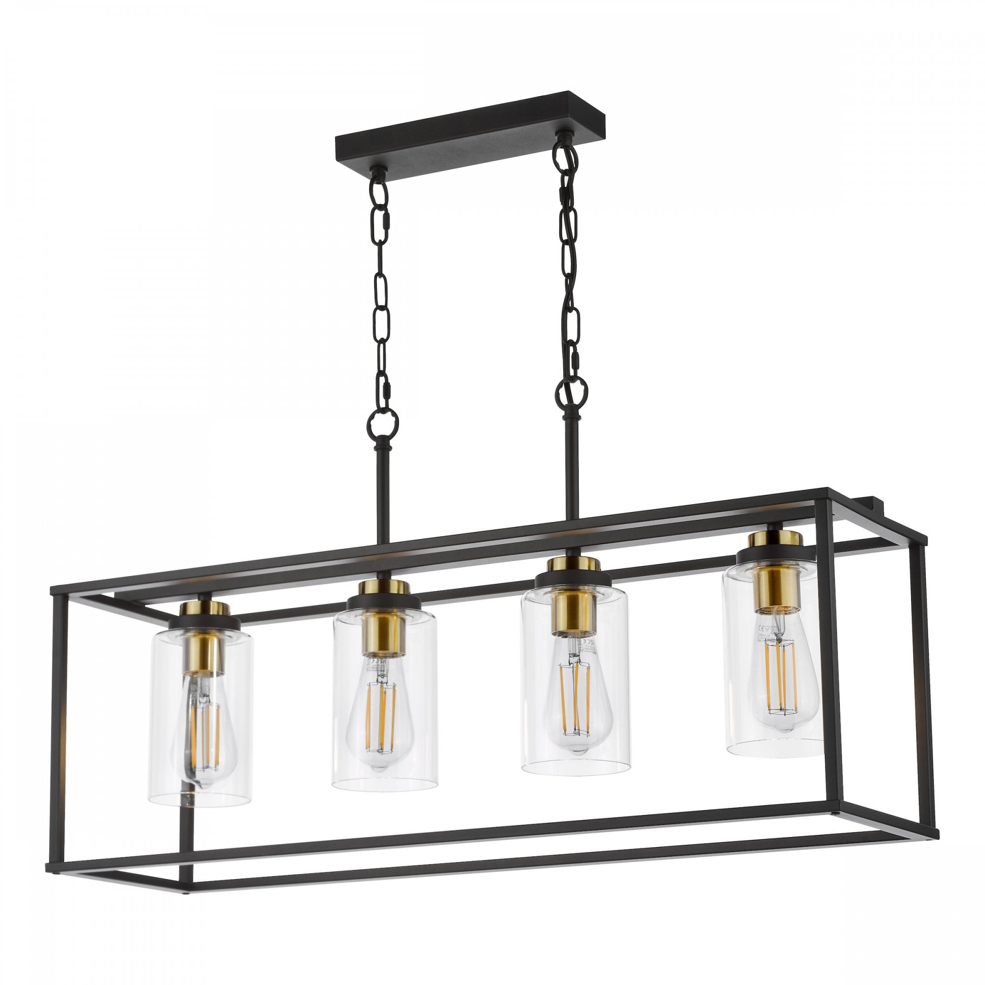 Abel 4 Light Ceiling Bar Pendant Light In Satin Black Finish With Glass Shades ABE8454
