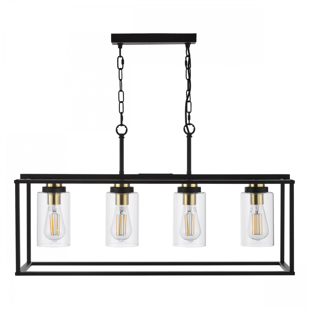 Abel 4 Light Ceiling Bar Pendant Light In Satin Black Finish With Glass Shades ABE8454