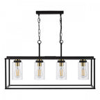 Abel 4 Light Ceiling Bar Pendant Light In Satin Black Finish With Glass Shades ABE8454