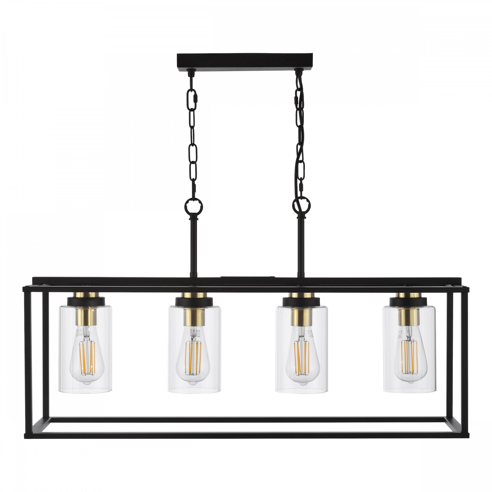 Abel 4 Light Ceiling Bar Pendant Light In Satin Black Finish With Glass Shades ABE8454