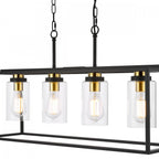 Abel 4 Light Ceiling Bar Pendant Light In Satin Black Finish With Glass Shades ABE8454