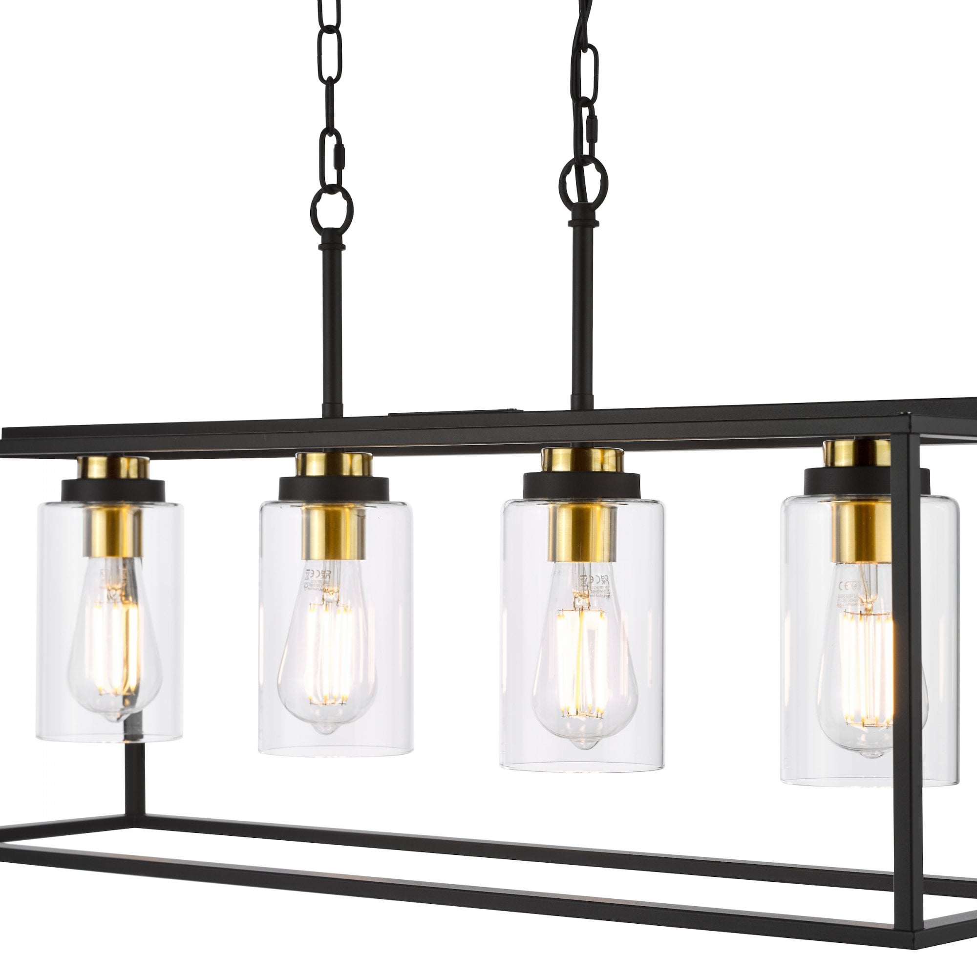 Abel 4 Light Ceiling Bar Pendant Light In Satin Black Finish With Glass Shades ABE8454