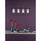 Abel 4 Light Ceiling Bar Pendant Light In Satin Black Finish With Glass Shades ABE8454