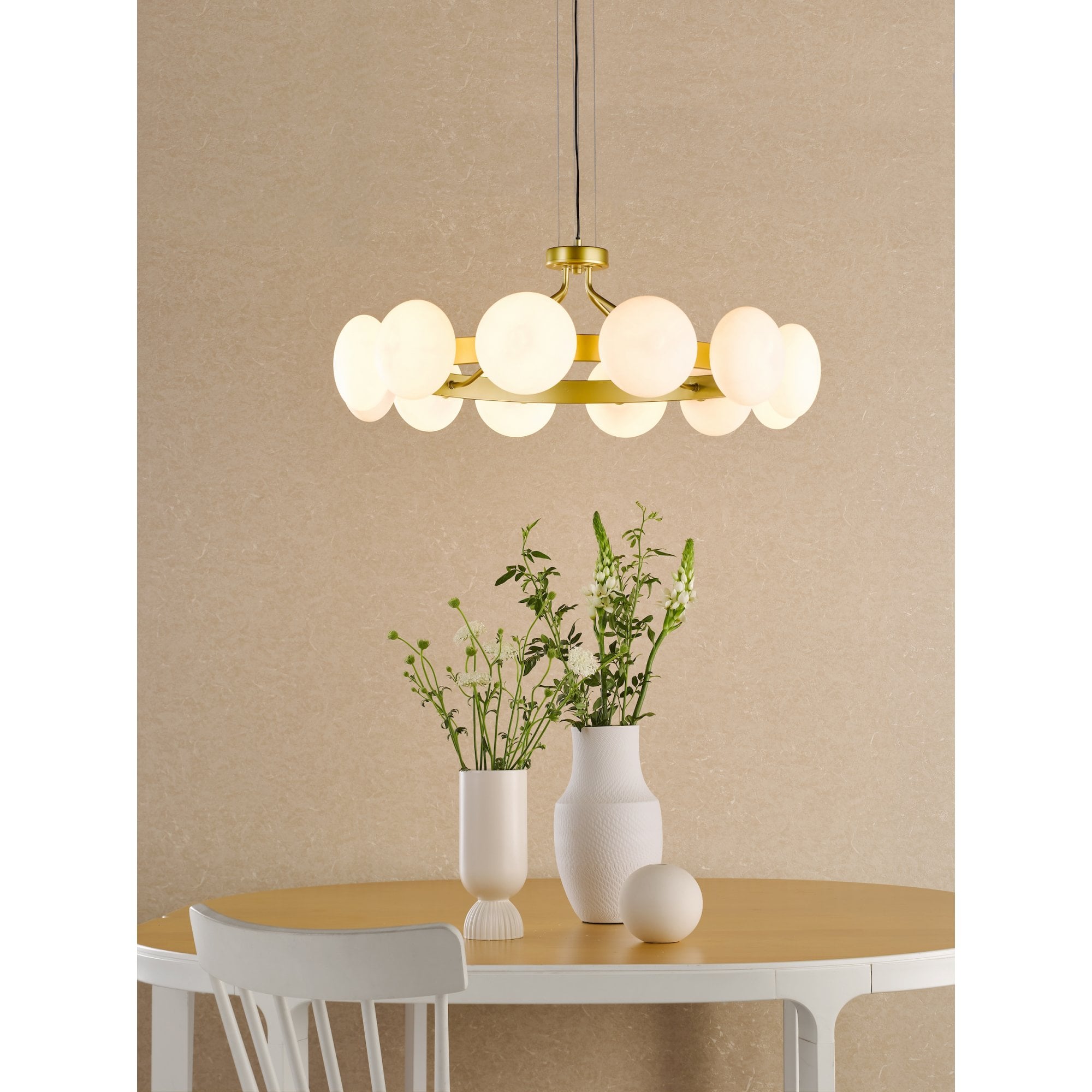 Tauri Modern 12 Light Ceiling Pendant Light In Matt Gold Finish With Opal Glass TAU1235