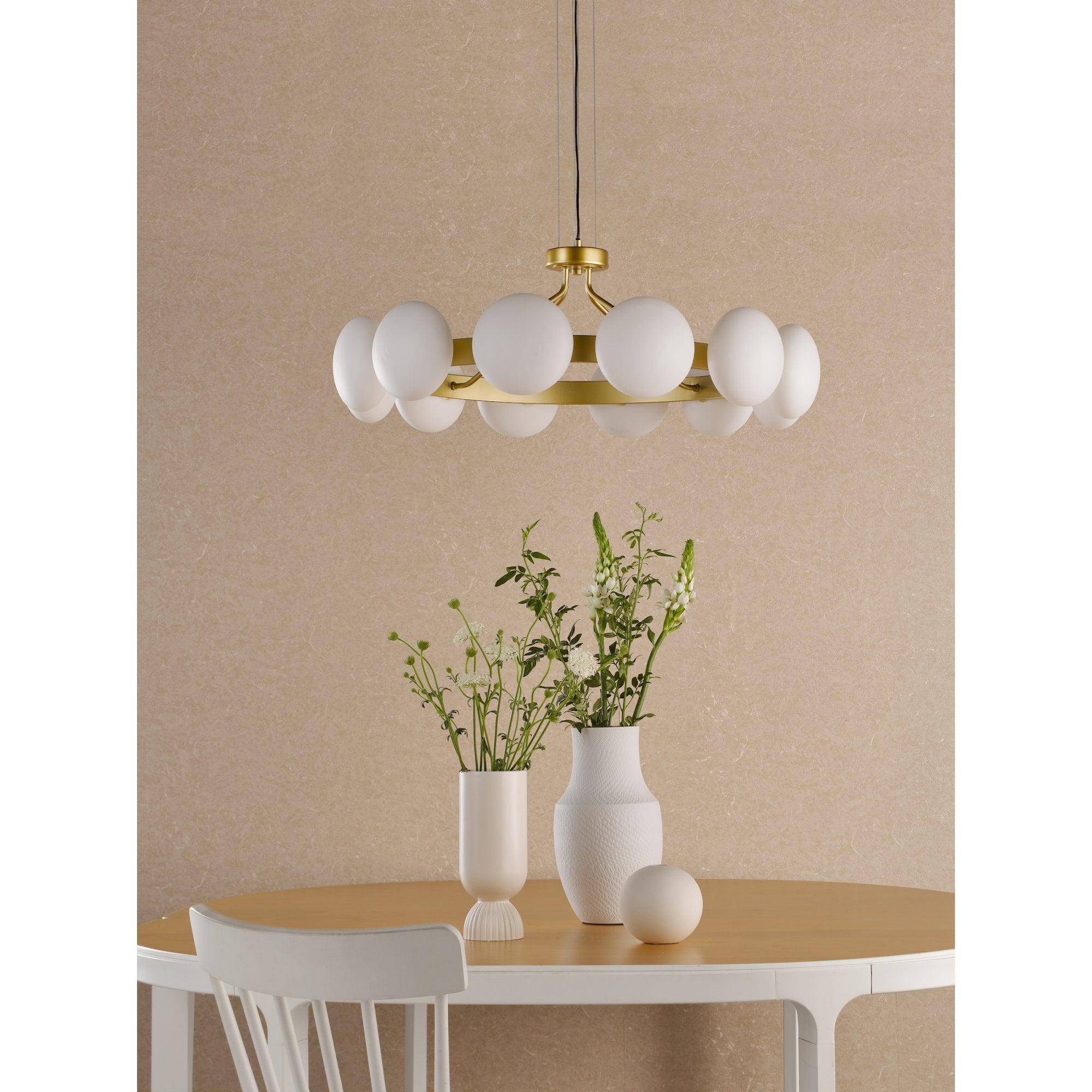Tauri Modern 12 Light Ceiling Pendant Light In Matt Gold Finish With Opal Glass TAU1235