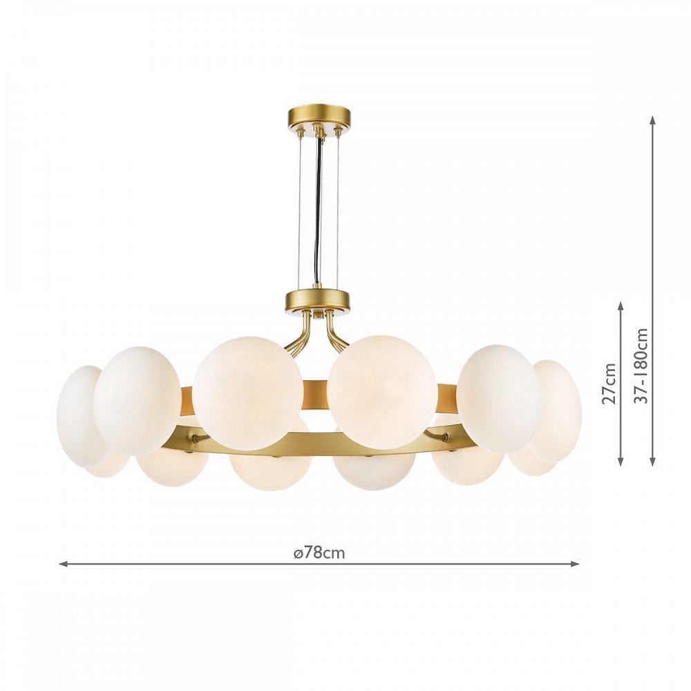 Tauri Modern 12 Light Ceiling Pendant Light In Matt Gold Finish With Opal Glass TAU1235