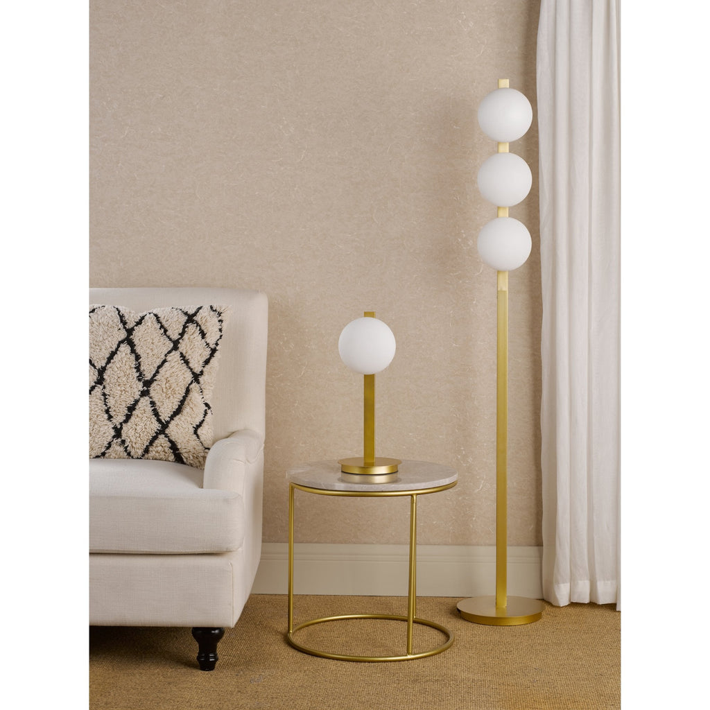 Tauri Modern 3 Light Floor Lamp In Matt Gold Finish And Opal Glass TAU4935