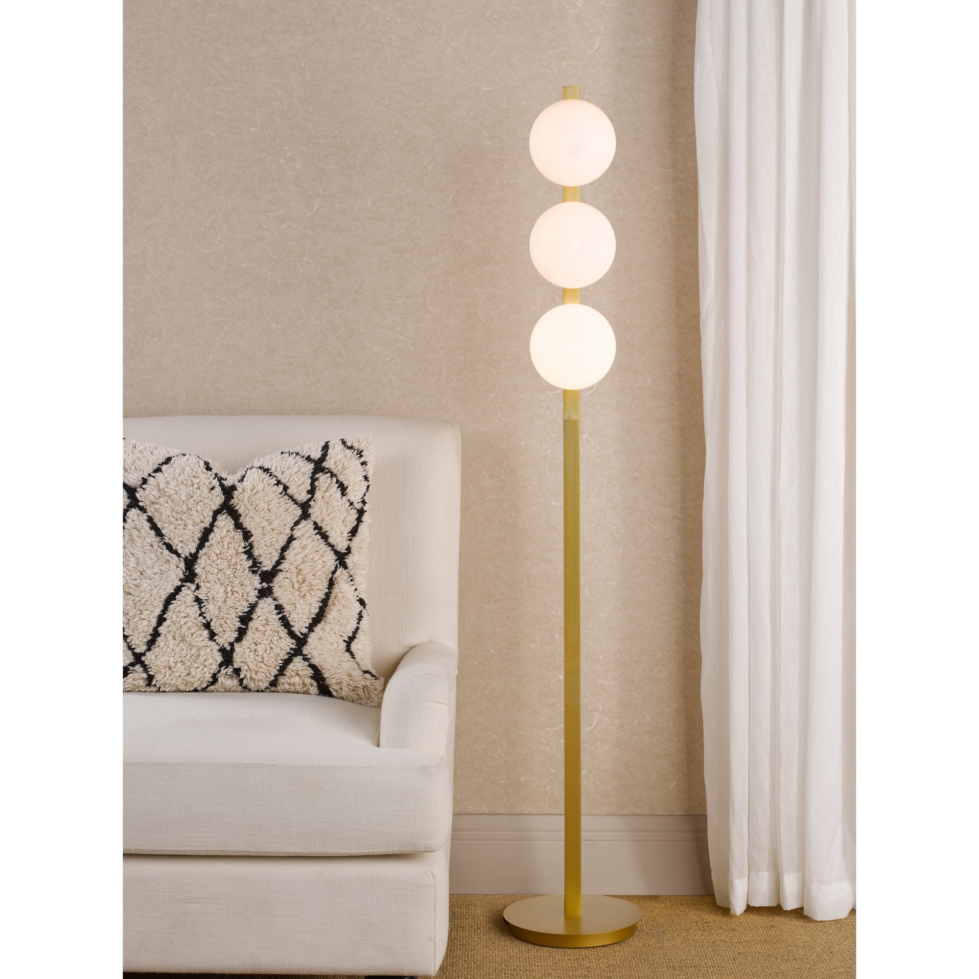 Tauri Modern 3 Light Floor Lamp In Matt Gold Finish And Opal Glass TAU4935