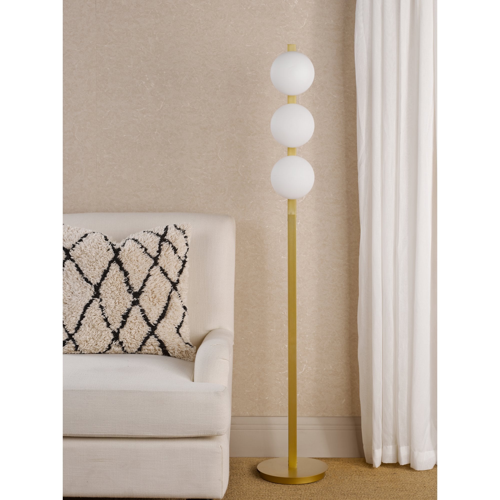 Tauri Modern 3 Light Floor Lamp In Matt Gold Finish And Opal Glass TAU4935