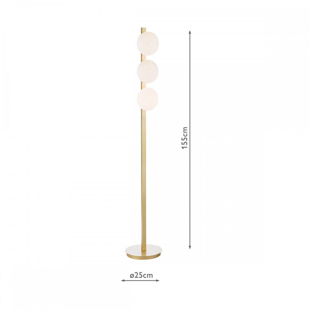 Tauri Modern 3 Light Floor Lamp In Matt Gold Finish And Opal Glass TAU4935