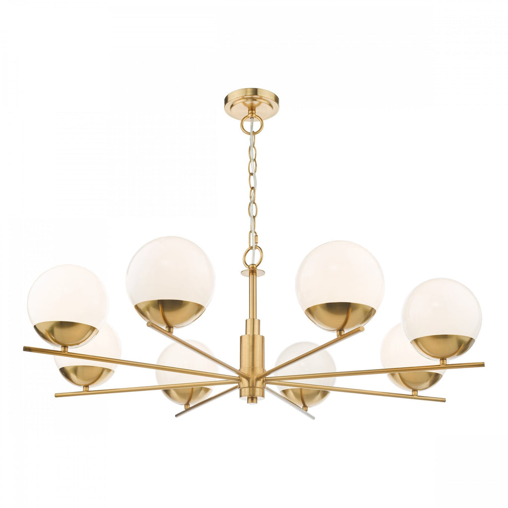 Bombazine 8 Light Ceiling Pendant Light In Brass Finish With Opal Glass Shades BOM0835