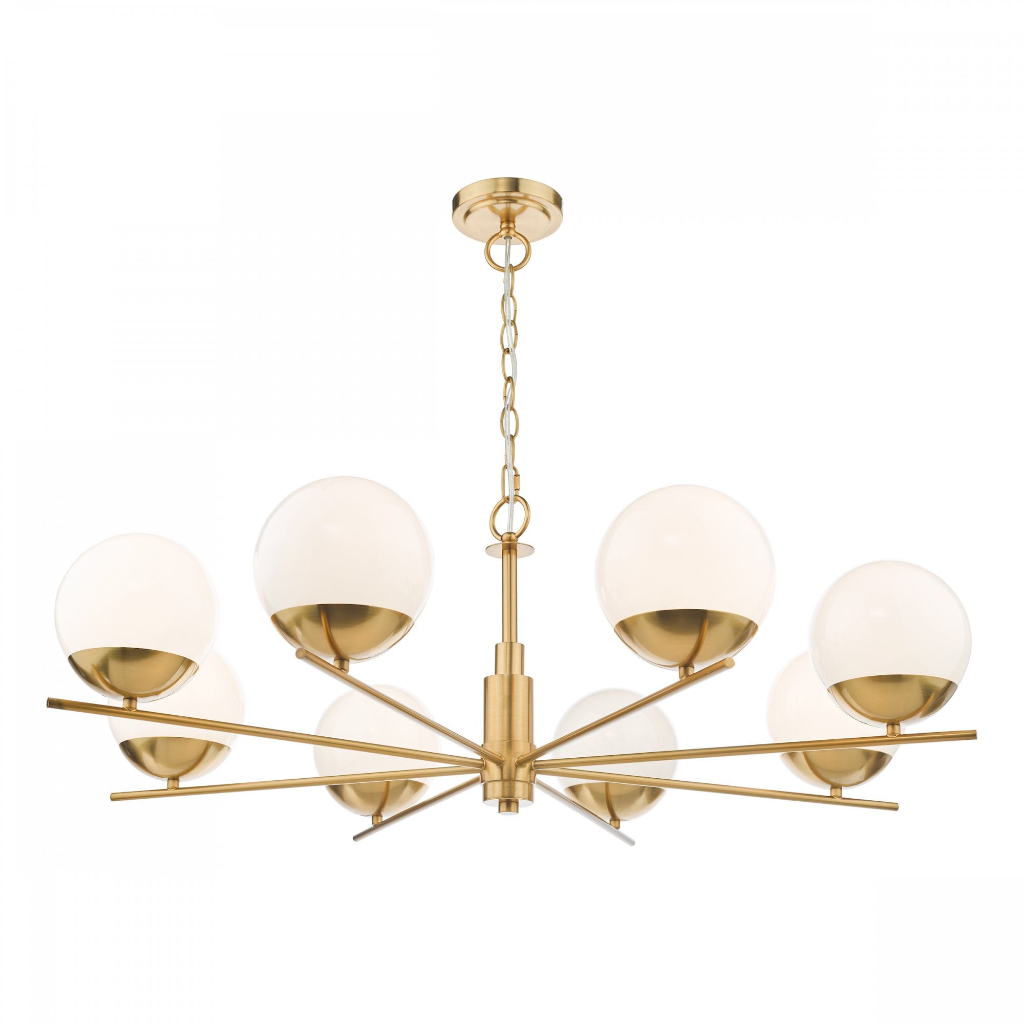 Bombazine 8 Light Ceiling Pendant Light In Brass Finish With Opal Glass Shades BOM0835