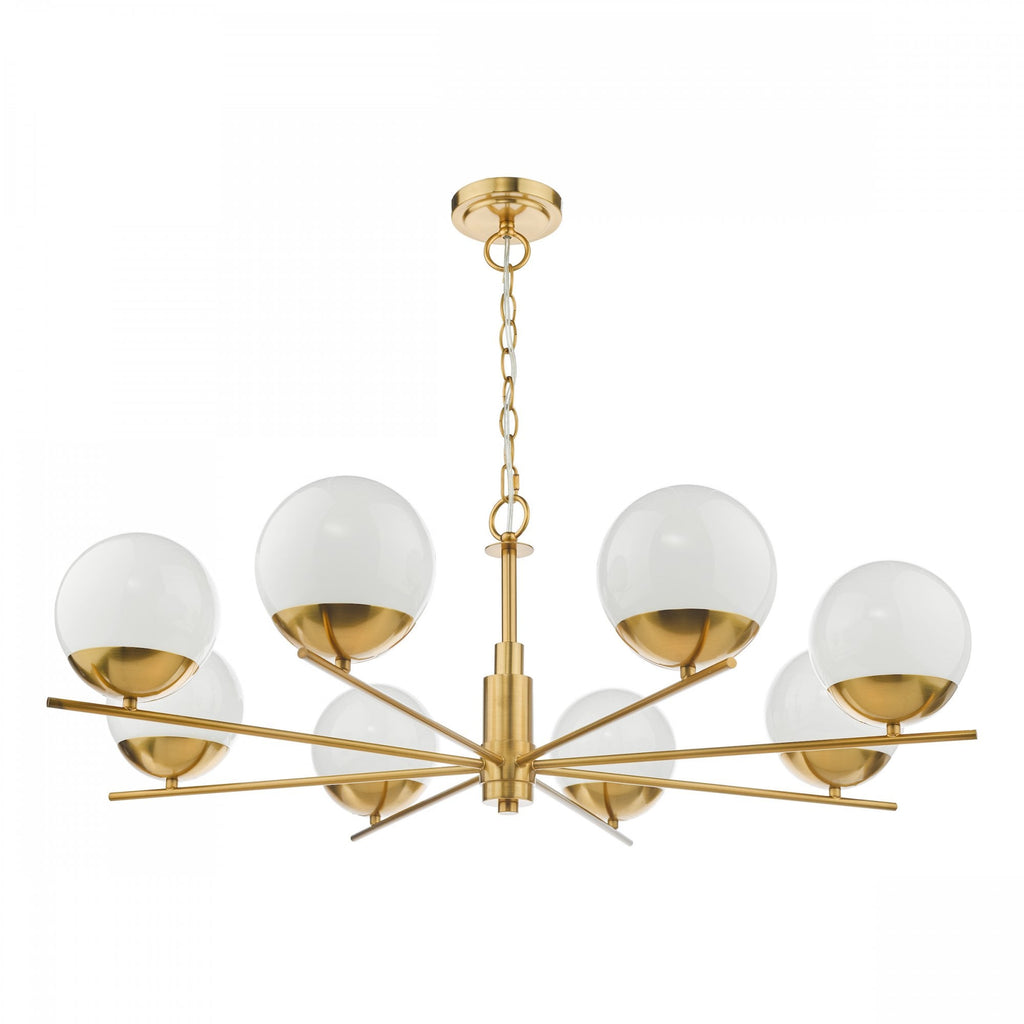 Bombazine 8 Light Ceiling Pendant Light In Brass Finish With Opal Glass Shades BOM0835