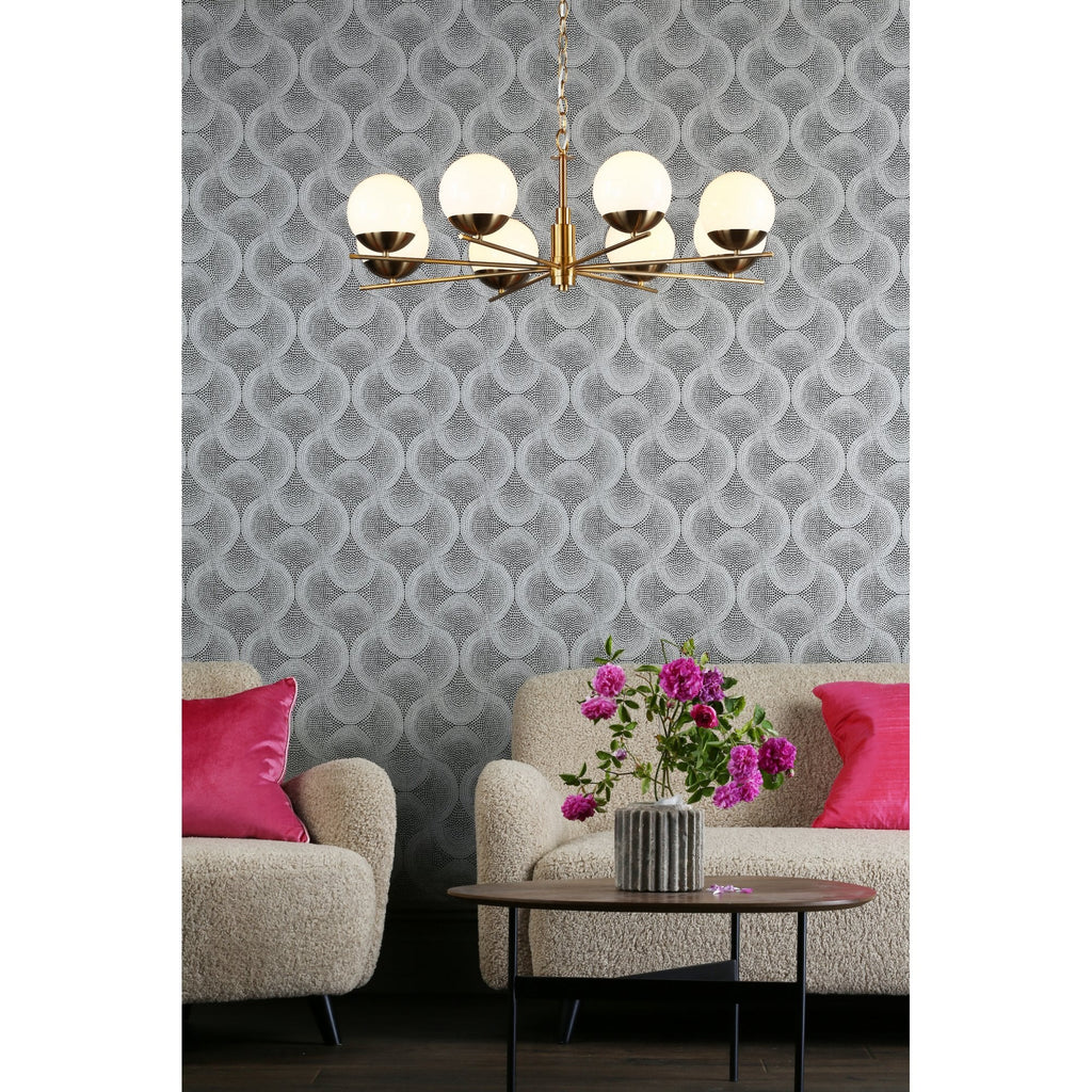 Bombazine 8 Light Ceiling Pendant Light In Brass Finish With Opal Glass Shades BOM0835
