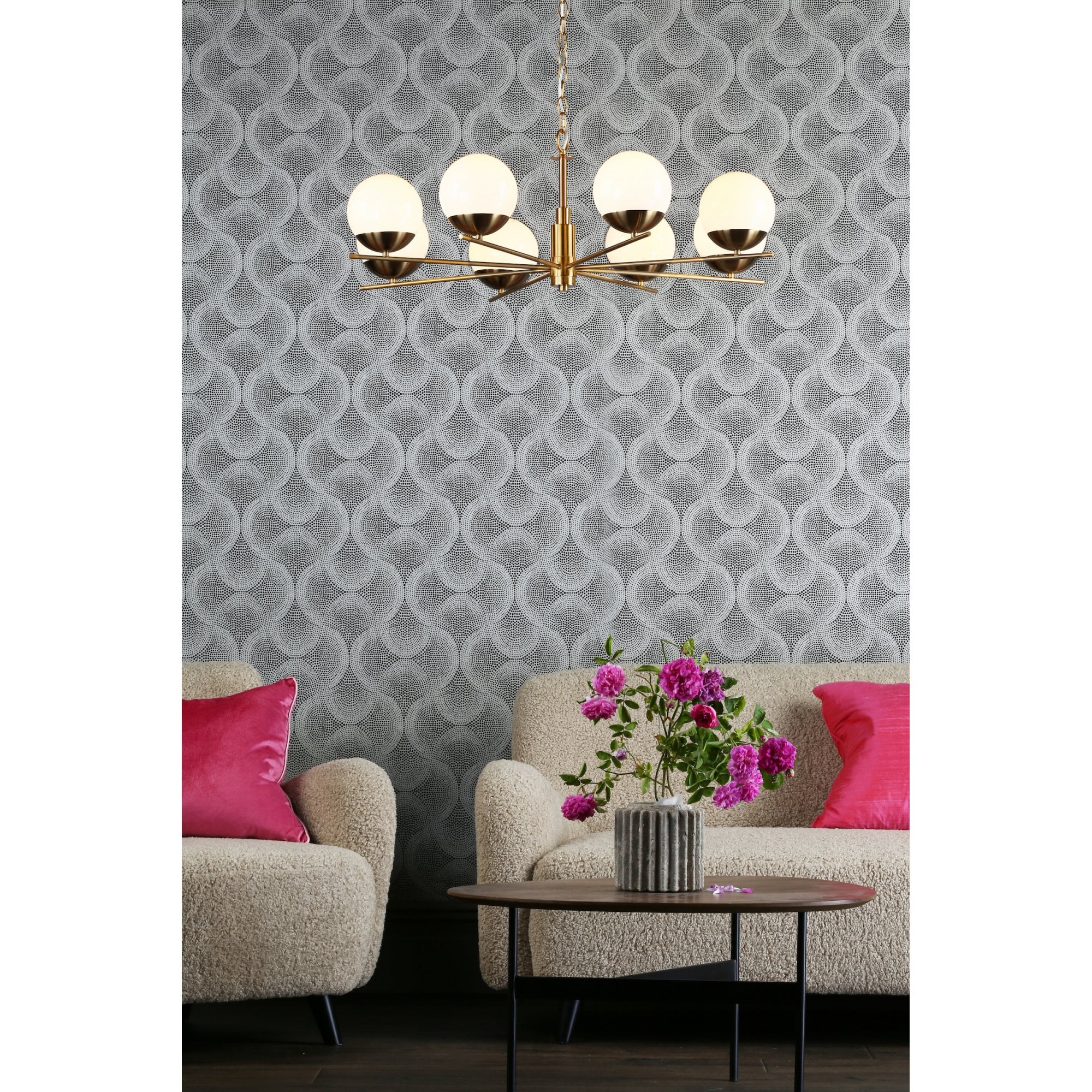 Bombazine 8 Light Ceiling Pendant Light In Brass Finish With Opal Glass Shades BOM0835