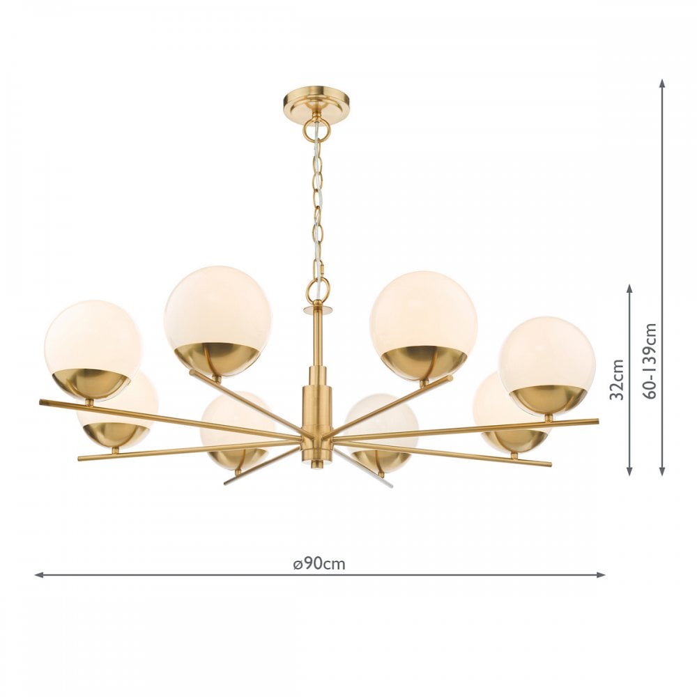 Bombazine 8 Light Ceiling Pendant Light In Brass Finish With Opal Glass Shades BOM0835