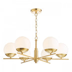 Bombazine 6 Light Ceiling Pendant Light In Natural Brass With Opal Glass Shades BOM0635