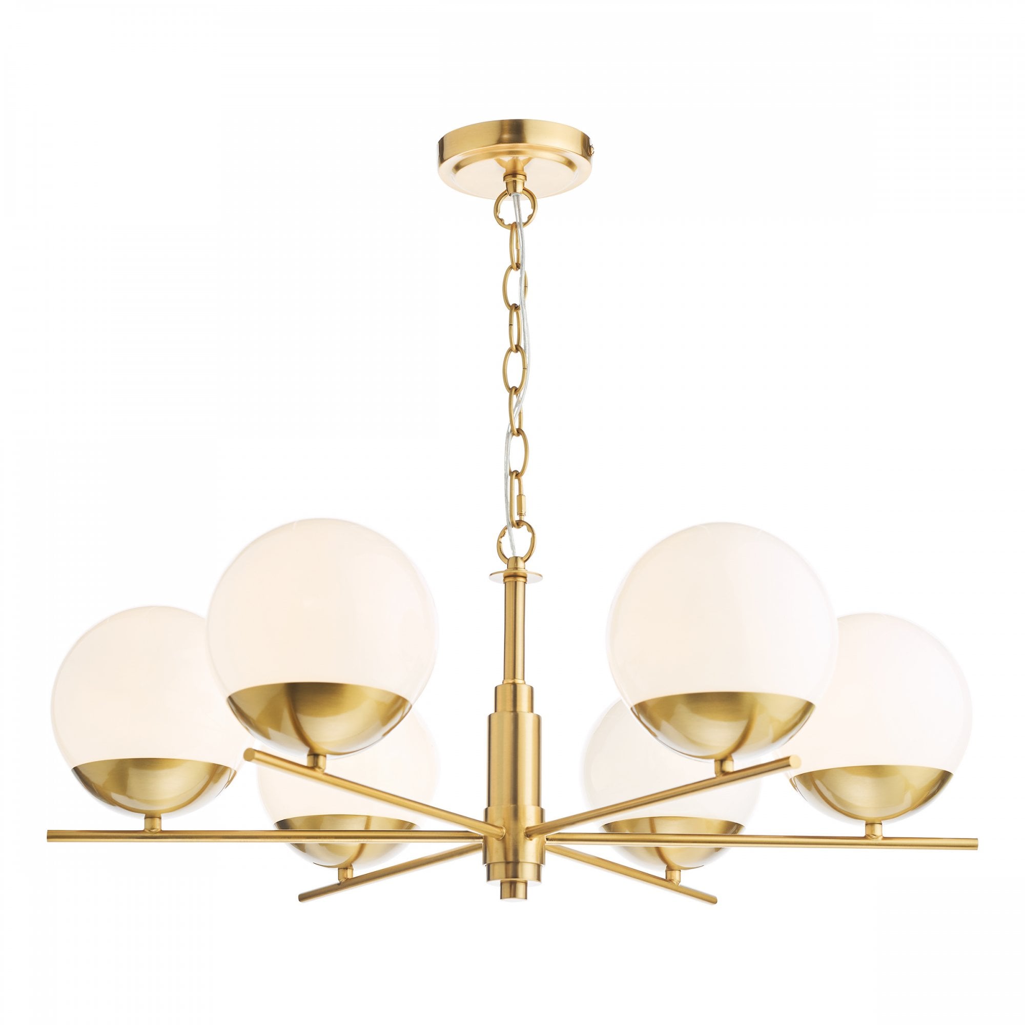 Bombazine 6 Light Ceiling Pendant Light In Natural Brass With Opal Glass Shades BOM0635