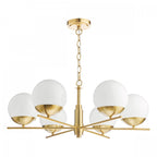 Bombazine 6 Light Ceiling Pendant Light In Natural Brass With Opal Glass Shades BOM0635