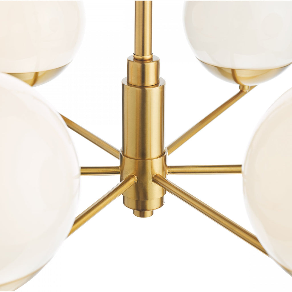 Bombazine 6 Light Ceiling Pendant Light In Natural Brass With Opal Glass Shades BOM0635