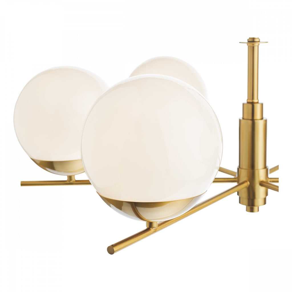 Bombazine 6 Light Ceiling Pendant Light In Natural Brass With Opal Glass Shades BOM0635