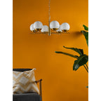 Bombazine 6 Light Ceiling Pendant Light In Natural Brass With Opal Glass Shades BOM0635