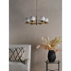 Bombazine 6 Light Ceiling Pendant Light In Natural Brass With Opal Glass Shades BOM0635