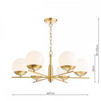 Bombazine 6 Light Ceiling Pendant Light In Natural Brass With Opal Glass Shades BOM0635