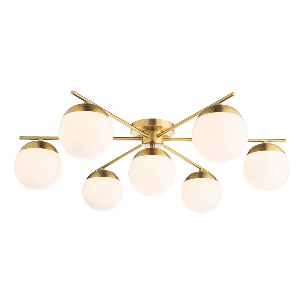 Bombazine 7 Light Semi Flush Ceiling Light In Natural Brass With Opal Glass BOM5035