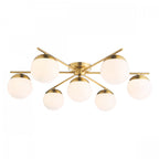 Bombazine 7 Light Semi Flush Ceiling Light In Natural Brass With Opal Glass BOM5035