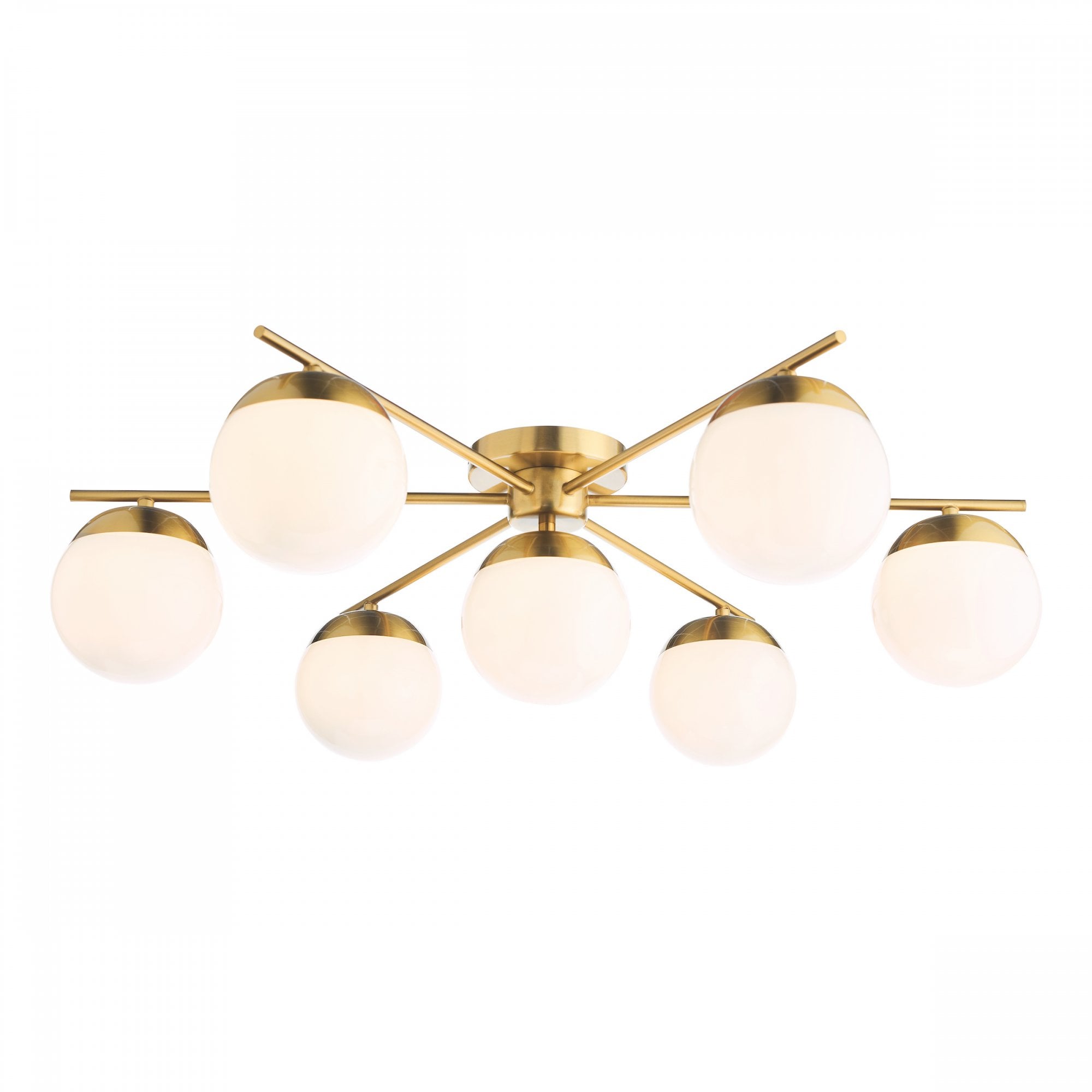 Bombazine 7 Light Semi Flush Ceiling Light In Natural Brass With Opal Glass BOM5035