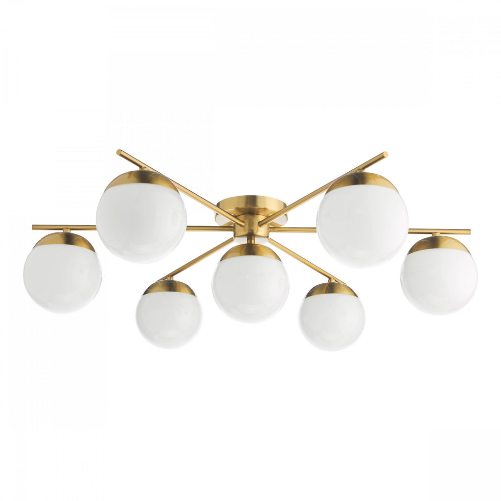 Bombazine 7 Light Semi Flush Ceiling Light In Natural Brass With Opal Glass BOM5035