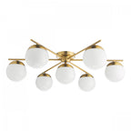 Bombazine 7 Light Semi Flush Ceiling Light In Natural Brass With Opal Glass BOM5035