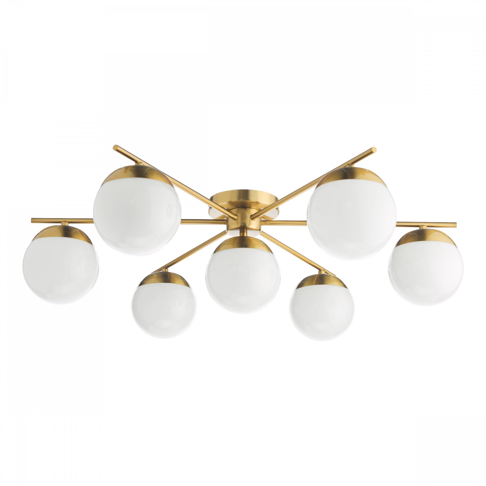 Bombazine 7 Light Semi Flush Ceiling Light In Natural Brass With Opal Glass BOM5035