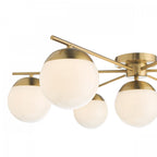 Bombazine 7 Light Semi Flush Ceiling Light In Natural Brass With Opal Glass BOM5035