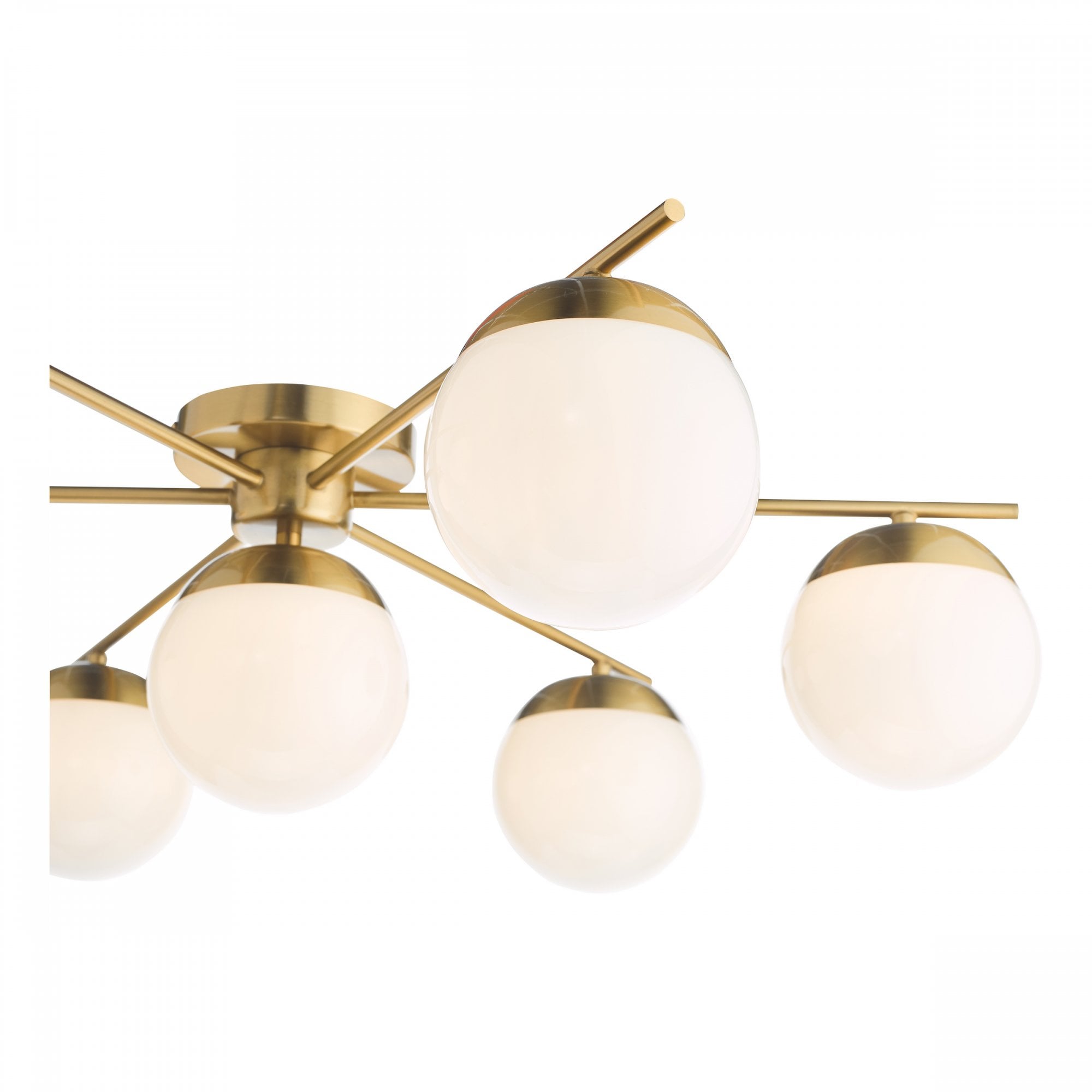 Bombazine 7 Light Semi Flush Ceiling Light In Natural Brass With Opal Glass BOM5035