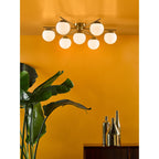 Bombazine 7 Light Semi Flush Ceiling Light In Natural Brass With Opal Glass BOM5035