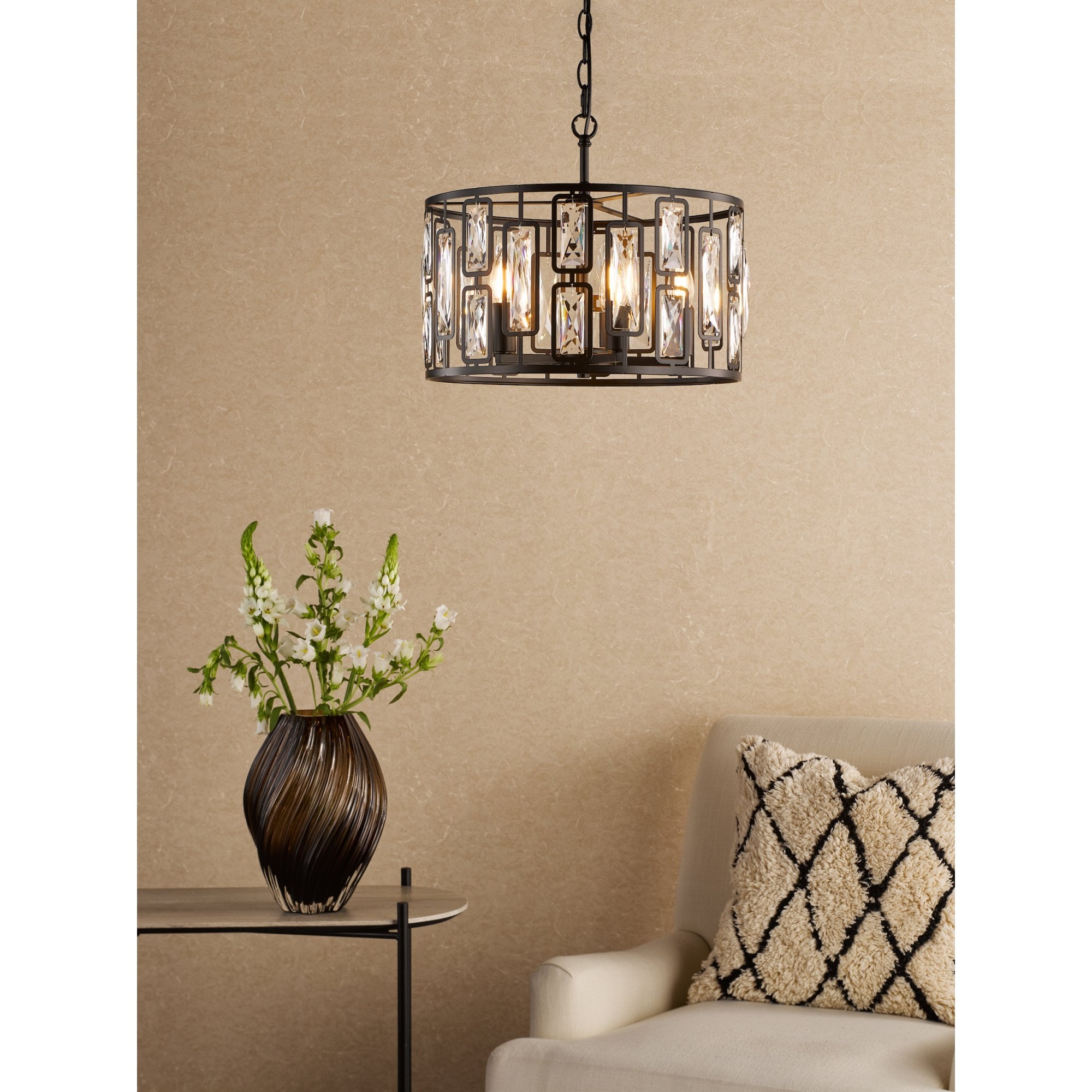 Zoelle 5 Light Ceiling Pendant Light In Matt Black Finish With Crystal Glass ZOE0522