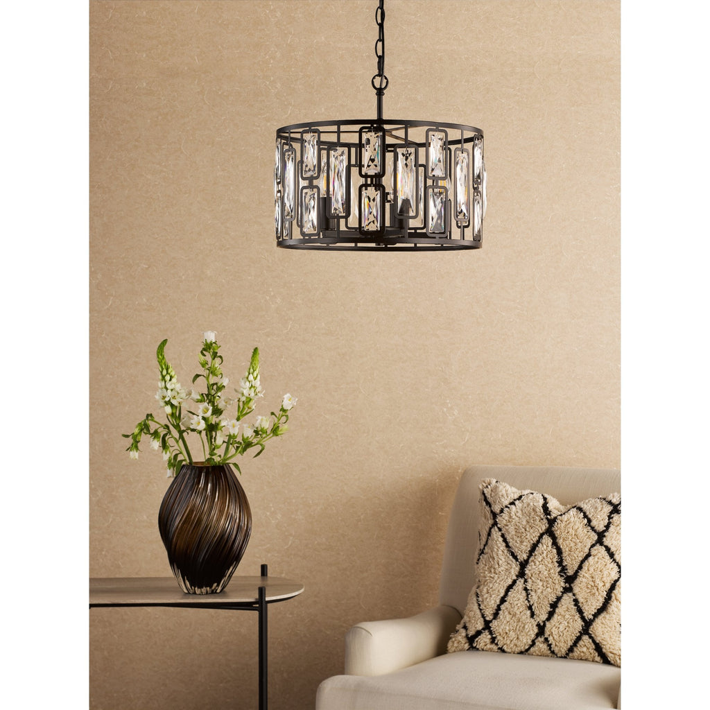 Zoelle 5 Light Ceiling Pendant Light In Matt Black Finish With Crystal Glass ZOE0522