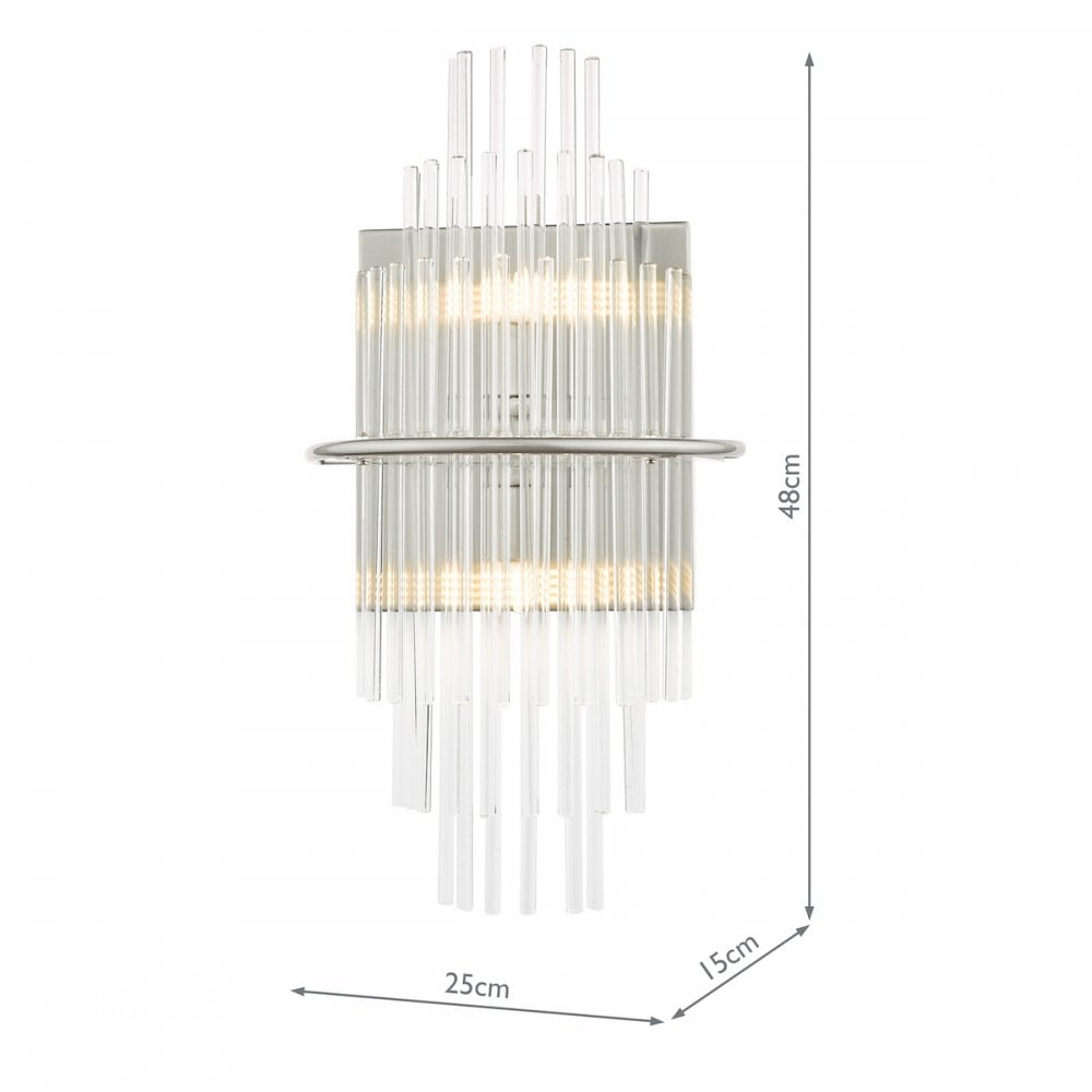 Lukas 2 Light Wall Light In Polished Chrome Finish With Glass Rods LUK0950