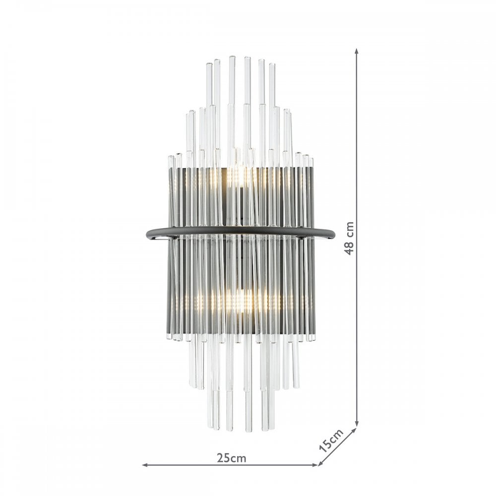 Lukas 2 Light Wall Light In Satin Black Finish With Glass Rods LUK0922