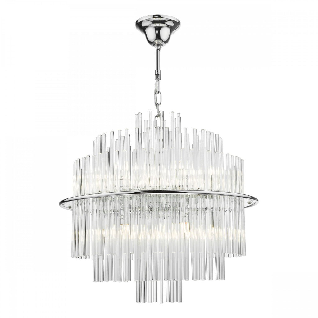 Lukas 13 Light Ceiling Pendant Light In Polished Chrome Finish With Glass Rods LUK1750