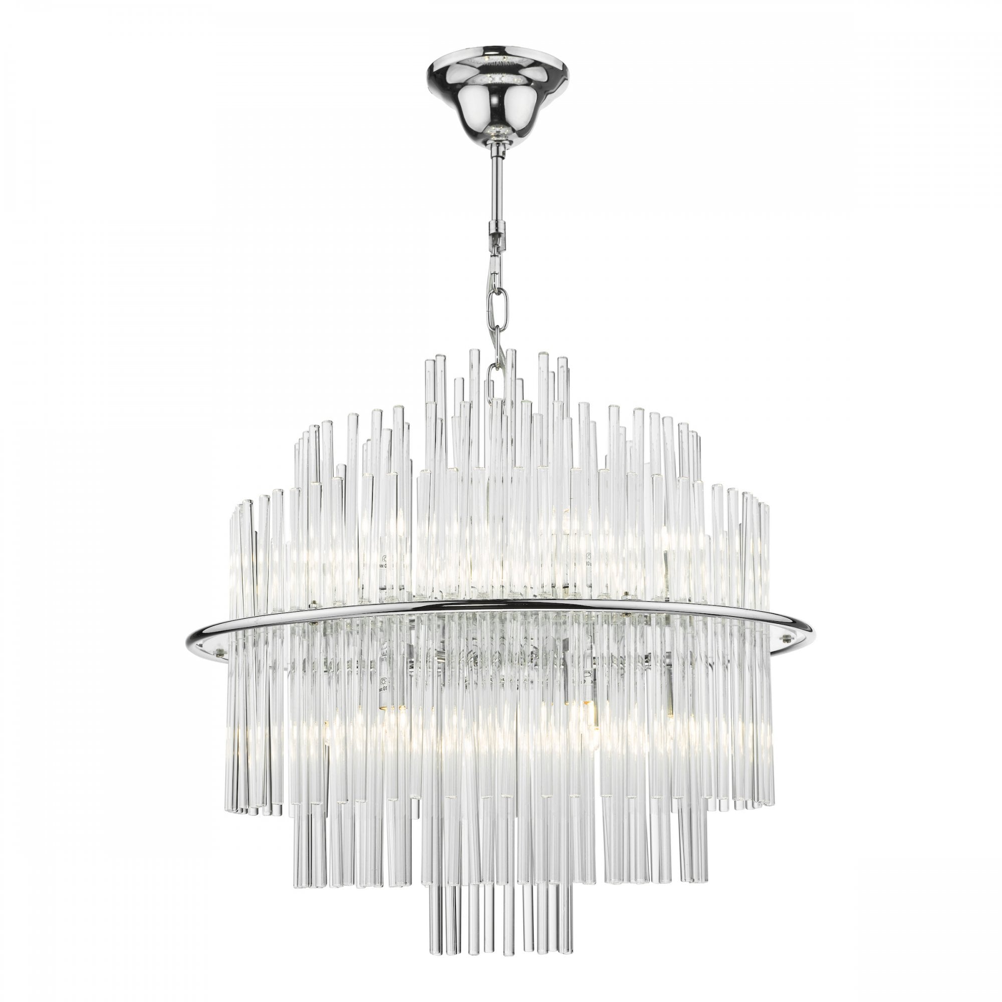 Lukas 13 Light Ceiling Pendant Light In Polished Chrome Finish With Glass Rods LUK1750