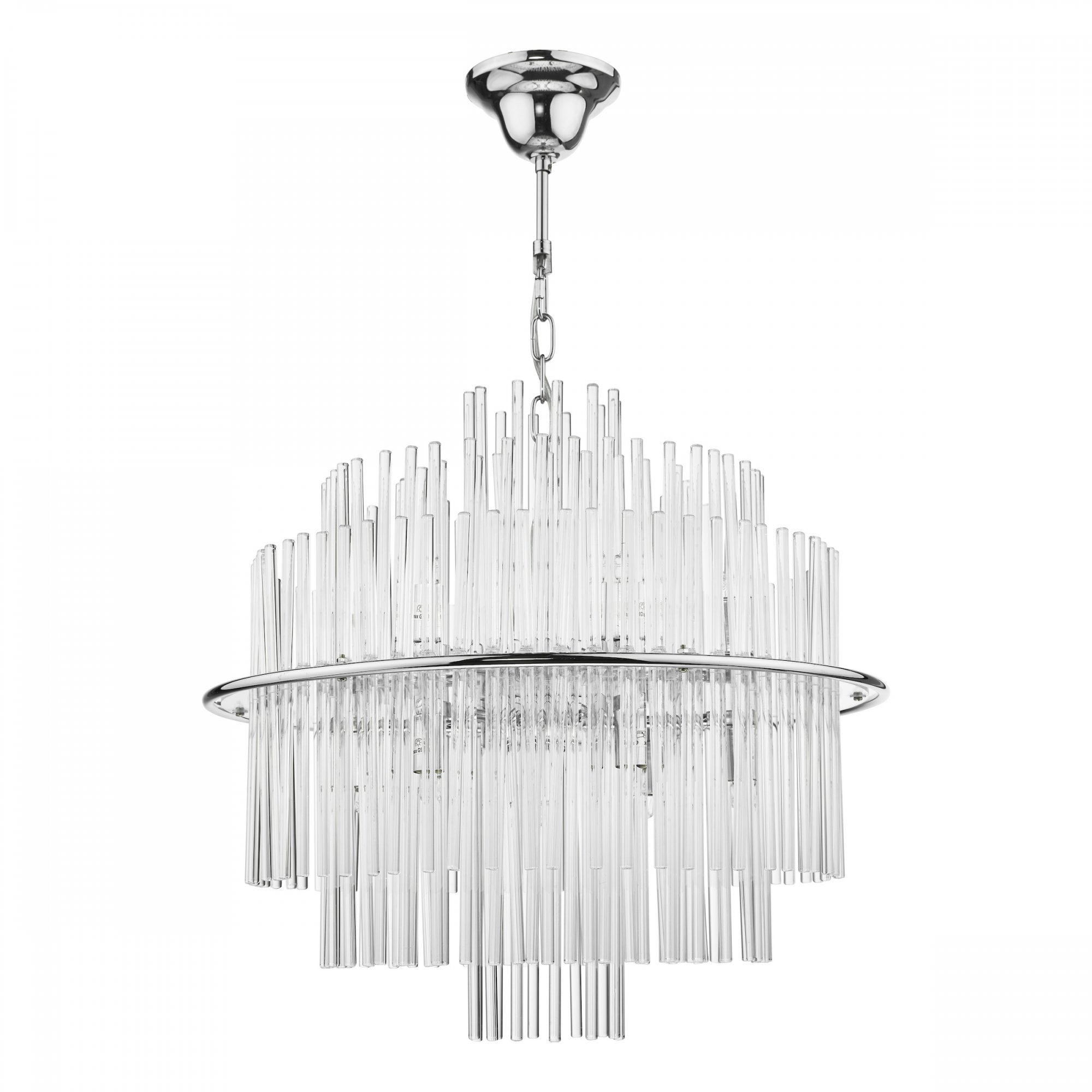 Lukas 13 Light Ceiling Pendant Light In Polished Chrome Finish With Glass Rods LUK1750